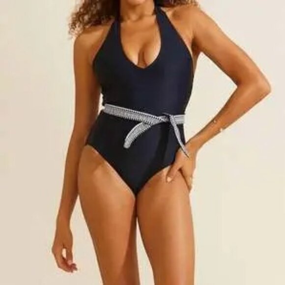 Lemlem Sofia Deep V Belted One Piece in Black Size XS - Picture 5 of 5